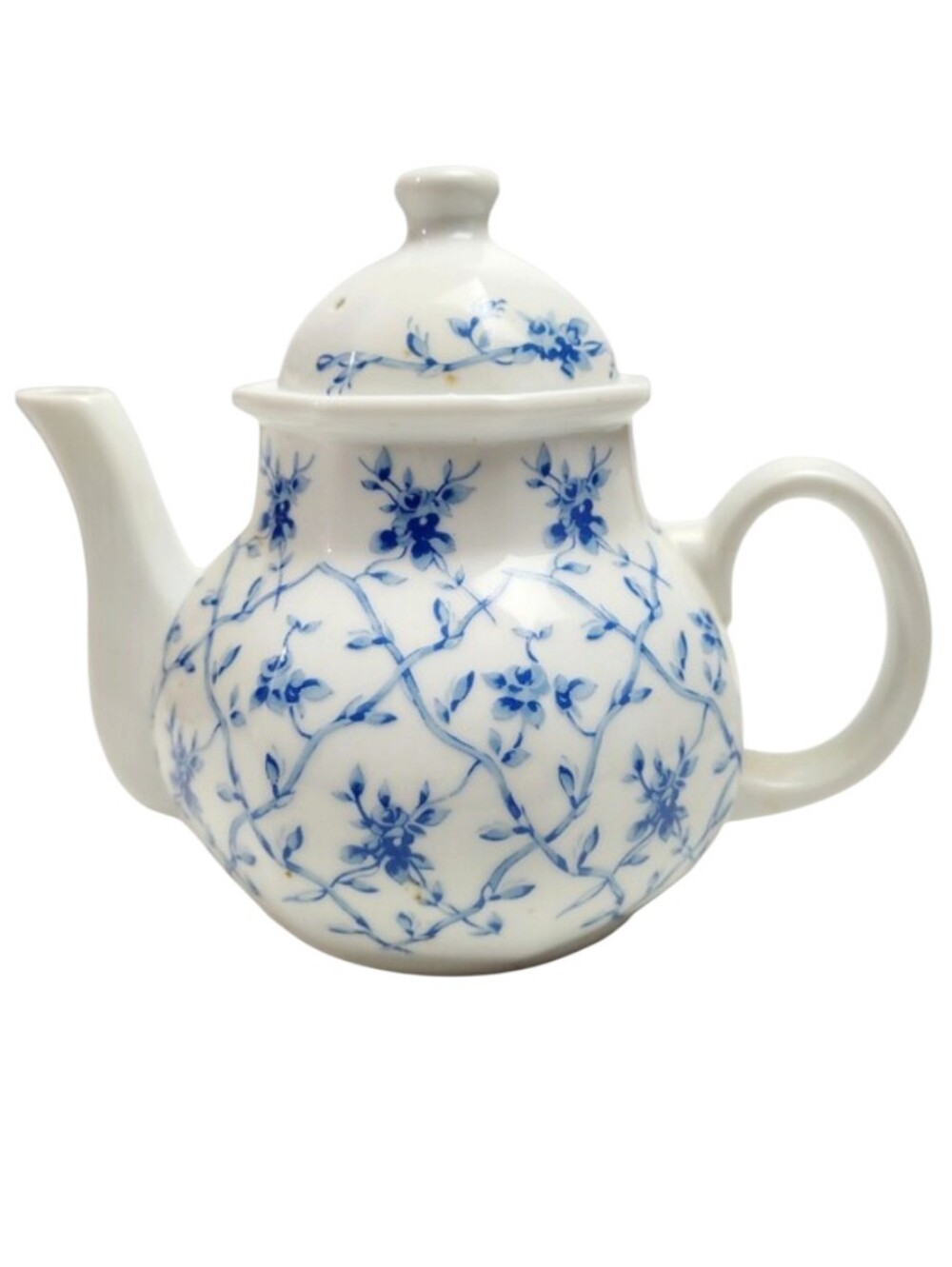 Vintage Toscany Blue White Chinoiserie Floral Lattice Porcelain Teapot